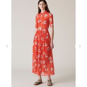 GANNI Tilden Mesh Red Orange Floral Maxi Dress 34